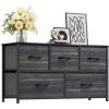 imageYITAHOME 4 Drawer Dresser  Fabric Cloth Dresser Dressers ampamp Chests of Drawers for Bedroom Living Room Hallway Closets  Sturdy Steel Frame Wooden Top ampamp Easy Pull Fabric BinsCool Black Wood Grain