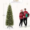 imageYITAHOME 45ft Potted Prelit Flocked Pencil Christmas Tree PreDecorated Slim Arctic Fir with 358 PE ampamp PVC Mixed Branch Tips and 100 Lights 11 PreDecorated Red Berries for Home Office DecorationGreen