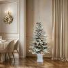 imageYITAHOME 45ft Potted Prelit Flocked Pencil Christmas Tree PreDecorated Slim Arctic Fir with 358 PE ampamp PVC Mixed Branch Tips and 100 Lights 11 PreDecorated Red Berries for Home Office DecorationFlocked White