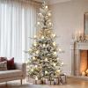 imageYITAHOME 6FT Prelit Slim Fraser Grande Christmas Tree with Remote Control Artificial Hinged Drooping Pencil Prelit Holiday Christmas Tree w 1628 Mixed PE ampamp PVC Tips 300 Lights ampamp 11 Light ModesWhite Flocked