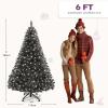 imageYITAHOME 6ft Prelit Halloween Hinged Christmas Tree with Remote Control Prelit Black Artificial Christmas Tree for Home Office Party Decoration with 820 Branch Tips and 250 Lights