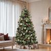 imageYITAHOME 75 FT Prelit Pink Flocked Christmas Tree PreLit Pink Spruce Artificial Christmas Tree with 1346 PVC Flocked Tips and 550 WarmWhite Lights for Home Office DecorationGreen With Predecorated Pine Cone