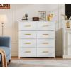 imageYITAHOME 8Drawer Fabric Dresser Furniture Storage Tower Cabinet Organizer for Bedroom Living Room Hallway Closet Sturdy Steel Frame Wooden Top EasytoPull Fabric Bins Rustic BrownWhite
