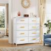 imageYITAHOME 8Drawer Fabric Dresser Furniture Storage Tower Cabinet Organizer for Bedroom Living Room Hallway Closet Sturdy Steel Frame Wooden Top EasytoPull Fabric Bins Rustic BrownWhite
