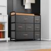 imageYITAHOME Fabric Dresser with 7 Drawers  Storage Tower with Large Capacity Organizer Unit for Living Room  Sturdy Steel Frame Easy Pull Fabric Bins ampamp Wooden Top BlackGreyAgrey