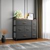 imageYITAHOME Fabric Dresser with 7 Drawers  Storage Tower with Large Capacity Organizer Unit for Living Room  Sturdy Steel Frame Easy Pull Fabric Bins ampamp Wooden Top BlackGreyGrey