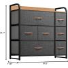 imageYITAHOME Fabric Dresser with 7 Drawers  Storage Tower with Large Capacity Organizer Unit for Living Room  Sturdy Steel Frame Easy Pull Fabric Bins ampamp Wooden Top BlackGreyGrey