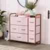 imageYITAHOME Fabric Dresser with 7 Drawers  Storage Tower with Large Capacity Organizer Unit for Living Room  Sturdy Steel Frame Easy Pull Fabric Bins ampamp Wooden Top BlackGreyPink