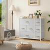 imageYITAHOME Fabric Dresser with 7 Drawers  Storage Tower with Large Capacity Organizer Unit for Living Room  Sturdy Steel Frame Easy Pull Fabric Bins ampamp Wooden Top BlackGreyAgrey