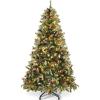 imageYITAHOME PreLit Mountain Pine Flocked Christmas Tree with Remote 75FT PreDecorated Hierarchical Tower Flocked Christmas Tree 1278 Branch Tips 550 Lights 55 Pine Cones for Party Home DecoGreen With Red Berries