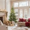imageYITAHOME PreLit Mountain Pine Flocked Christmas Tree with Remote 75FT PreDecorated Hierarchical Tower Flocked Christmas Tree 1278 Branch Tips 550 Lights 55 Pine Cones for Party Home DecoGreen With Crystal Decor