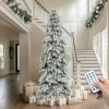 imageYITAHOME PreLit Mountain Pine Flocked Christmas Tree with Remote 75FT PreDecorated Hierarchical Tower Flocked Christmas Tree 1278 Branch Tips 550 Lights 55 Pine Cones for Party Home DecoWhite