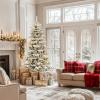 imageYITAHOME PreLit Mountain Pine Flocked Christmas Tree with Remote 75FT PreDecorated Hierarchical Tower Flocked Christmas Tree 1278 Branch Tips 550 Lights 55 Pine Cones for Party Home DecoWhite Flocked Natural Layered