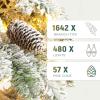 imageYITAHOME PreLit Mountain Pine Flocked Christmas Tree with Remote 75FT PreDecorated Hierarchical Tower Flocked Christmas Tree 1278 Branch Tips 550 Lights 55 Pine Cones for Party Home DecoWhite