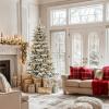 imageYITAHOME PreLit Mountain Pine Flocked Christmas Tree with Remote 75FT PreDecorated Hierarchical Tower Flocked Christmas Tree 1278 Branch Tips 550 Lights 55 Pine Cones for Party Home DecoWhite Flocked Natural Layered