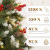 imageYITAHOME PreLit Mountain Pine Flocked Christmas Tree with Remote 75FT PreDecorated Hierarchical Tower Flocked Christmas Tree 1278 Branch Tips 550 Lights 55 Pine Cones for Party Home DecoGreen With Red Berries