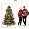 imageYITAHOME PreLit Mountain Pine Flocked Christmas Tree with Remote 75FT PreDecorated Hierarchical Tower Flocked Christmas Tree 1278 Branch Tips 550 Lights 55 Pine Cones for Party Home DecoGreen With Red Berries