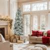imageYITAHOME PreLit Mountain Pine Flocked Christmas Tree with Remote 75FT PreDecorated Hierarchical Tower Flocked Christmas Tree 1278 Branch Tips 550 Lights 55 Pine Cones for Party Home DecoWhite