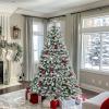 imageYITAHOME Snow Flocked Artificial Full Christmas Tree Christmas Pine Tree with 880 Branch Tips and Foldable Base for Home Party Decoration6ftFlocked White