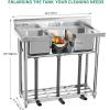 imageYITAHOME 29in Utility Kitchen Sink Free Standing Single Bowl with Pipe NSF Stainless Steel Commercial Sink for Laundry Room Bathroom Farmhouse Garage Indoor Outdoor3Compartment with Shelf