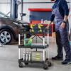 imageYITAHOME 350 LBS Folding Utility Service Cart 3 Tier Foldable Cart with Wheels Collapsible Cart on Wheels with 360Swivel Wheels 2 with Brakes Portable Cart for Home Garage Restaurant Office