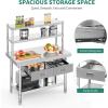 imageYITAHOME 60quot X 24quot Stainless Steel Table with Paper Towel Holder and 2 Drawers NSF Work Table with Drawer Metal Table Prep Table for Home Kitchen Restaurant Garage Warehouse2 Tiers W2 Drawers  Overshleves