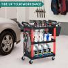 imageYITAHOME Auto Detailing Cart with Wheels 3 Tier Rolling Detail Cart with Long Hanging Plate ampamp Hooks ampamp Hanging Bucket Car Wash Organizer Cart for Detailers Garage Workshop Repair Shop Storage Tool