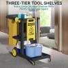 imageYITAHOME Cleaning Carts on Wheels Janitorial Cart 3Shelf Commercial Traditional Plastic Housekeeping Cart with 2 Yellow 25 Gallon Vinyl Bag and Pair of Rubber Gloves BlackBlack