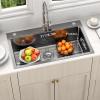 imageYITAHOME Drop In Kitchen Sink Workstation 30 Inch Top mount Stainless Steel Nano Gunmetal Black Sink wGlass Rinser Cutting Board Handmade Single Bowl Sink with Accessories 30 x 18 x 10inBlack Single Sink