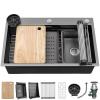 imageYITAHOME Drop In Kitchen Sink Workstation 30 Inch Top mount Stainless Steel Nano Gunmetal Black Sink wGlass Rinser Cutting Board Handmade Single Bowl Sink with Accessories 30 x 18 x 10inBlack Sink Workstation