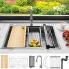imageYITAHOME Drop In Kitchen Sink Workstation 30 Inch Top mount Stainless Steel Nano Gunmetal Black Sink wGlass Rinser Cutting Board Handmade Single Bowl Sink with Accessories 30 x 18 x 10inSilver
