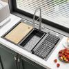 imageYITAHOME Drop In Kitchen Sink Workstation 30 Inch Top mount Stainless Steel Nano Gunmetal Black Sink wGlass Rinser Cutting Board Handmade Single Bowl Sink with Accessories 30 x 18 x 10inBlack