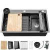 imageYITAHOME Drop In Kitchen Sink Workstation 30 Inch Top mount Stainless Steel Nano Gunmetal Black Sink wGlass Rinser Cutting Board Handmade Single Bowl Sink with Accessories 30 x 18 x 10inBlack