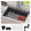 imageYITAHOME Drop In Kitchen Sink Workstation 30 Inch Top mount Stainless Steel Nano Gunmetal Black Sink wGlass Rinser Cutting Board Handmade Single Bowl Sink with Accessories 30 x 18 x 10inBlack
