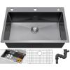 imageYITAHOME Drop In Kitchen Sink Workstation 30 Inch Top mount Stainless Steel Nano Gunmetal Black Sink wGlass Rinser Cutting Board Handmade Single Bowl Sink with Accessories 30 x 18 x 10inBlack Single Sink