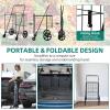 imageYITAHOME Folding Shopping Cart with Wheels Rolling Foldable Grocery Cart with Rear Basket Portable Collapsible Utility Cart with Reinforced mesh Bottom Panel for Shopping Groceries Laundry StorageJumboDouble Basket