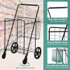 imageYITAHOME Folding Shopping Cart with Wheels Rolling Foldable Grocery Cart with Rear Basket Portable Collapsible Utility Cart with Reinforced mesh Bottom Panel for Shopping Groceries Laundry StorageJumboDouble Basket
