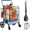 imageYITAHOME Folding Shopping Cart with Wheels Rolling Foldable Grocery Cart with Rear Basket Portable Collapsible Utility Cart with Reinforced mesh Bottom Panel for Shopping Groceries Laundry StorageJumboDouble Basket