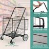 imageYITAHOME Folding Shopping Cart with Wheels Rolling Foldable Grocery Cart with Rear Basket Portable Collapsible Utility Cart with Reinforced mesh Bottom Panel for Shopping Groceries Laundry StorageSuper JumboHeavy DutyDouble Basket