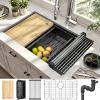 imageYITAHOME Kitchen Sink 33quot x 19quot x 10quot Undermount 304 Stainless Steel 5050 Double Bowl With Accessories 16 Gauge for Workstation Prep Kitchen BarBlack