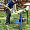 imageYITAHOME Portable Welding Table 36quot x 18quot Welding Table Top with 58quot Holes Casters with Brakes 1200lb Load Capacity Metal Welding Bench Extra Middle Shelf for Convenient StorageBlue