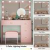 imageYITAHOME Vanity Desk Set with Large 35quot LED Mirror and Lights Makeup Table with 4 Drawers ampamp Stool 2 AC Outlets and 2 USB Ports Adjustable Lighting Modern Ample Storage Dressing Table WhiteSoft Pink