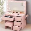 imageYITAHOME Vanity Desk Set with Large 35quot LED Mirror and Lights Makeup Table with 4 Drawers ampamp Stool 2 AC Outlets and 2 USB Ports Adjustable Lighting Modern Ample Storage Dressing Table WhiteSoft Pink