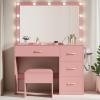 imageYITAHOME Vanity Desk Set with Large 35quot LED Mirror and Lights Makeup Table with 4 Drawers ampamp Stool 2 AC Outlets and 2 USB Ports Adjustable Lighting Modern Ample Storage Dressing Table WhiteSoft Pink