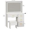 imageYITAHOME Vanity Desk Set with Large 35quot LED Mirror and Lights Makeup Table with 4 Drawers ampamp Stool 2 AC Outlets and 2 USB Ports Adjustable Lighting Modern Ample Storage Dressing Table WhiteCream White