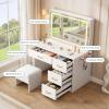 imageYITAHOME Vanity Desk Set with Large 35quot LED Mirror and Lights Makeup Table with 4 Drawers ampamp Stool 2 AC Outlets and 2 USB Ports Adjustable Lighting Modern Ample Storage Dressing Table WhiteCream White