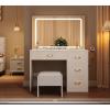 imageYITAHOME Vanity Desk Set with Large 35quot LED Mirror and Lights Makeup Table with 4 Drawers ampamp Stool 2 AC Outlets and 2 USB Ports Adjustable Lighting Modern Ample Storage Dressing Table WhiteCream White