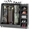 imageYITAHOME Wooden Golf Bag Organizer for Garage Rolling Storage Stand for Golf Bags Clubs Balls and Accessories Holds 2 or 3 Golf Bags Ideal for Golf Equipment OrganizationDeepgray