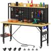 imageYITAHOME 60quot Adjustable Workbench with Pegboard Wheels ampamp 1600 LB Capacity Rolling Work Table with ACUSB Outlets Hooks and Rack HeavyDuty Work Bench for Garage Workshop Office or Home