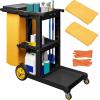 imageYITAHOME Cleaning Carts on Wheels Janitorial Cart 3Shelf Commercial Traditional Plastic Housekeeping Cart with 2 Yellow 25 Gallon Vinyl Bag and Pair of Rubber Gloves BlackBlack